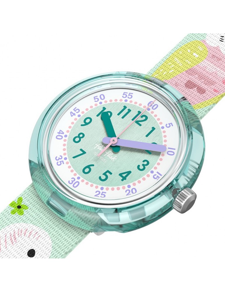 Flik Flak Watch - Happy Budigies - 32mm - Green-Parrots-ZFPNP160