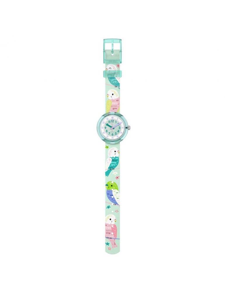 Flik Flak Watch - Happy Budigies - 32mm - Green-Parrots-ZFPNP160