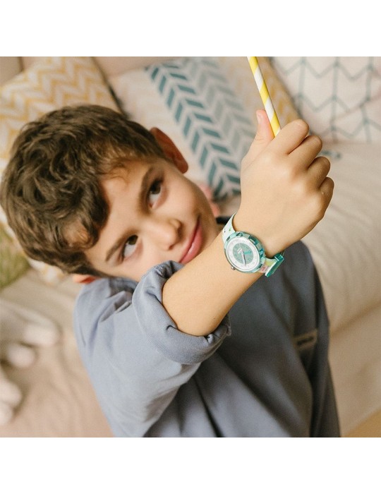 Flik Flak Watch - Happy Budigies - 32mm - Green-Parrots-ZFPNP160