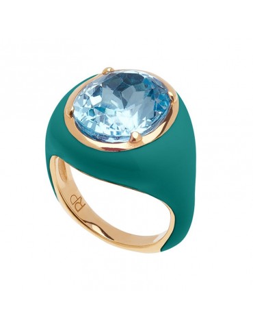 Red Precious Ring - Chevalier - Green Enamel - Blue Topaz - 24187UPFW11