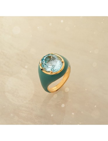 Red Precious Ring - Chevalier - Green Enamel - Blue Topaz - 24187UPFW11 2