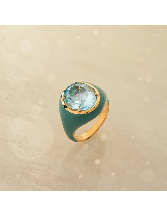 Anello Rossoprezioso-Chevalier-Smalto Verde-Topazio Azzurro-24187UPFW11