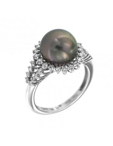 Nimei Women's Ring with Tahitian Pearl and Diamonds - 0
