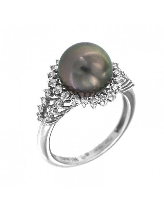 Anello Nimei - Oro Bianco - Perla Tahiti 10 - 11mm - Diamanti-PLI1472T