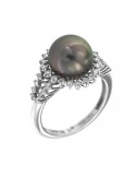 Nimei Women's Ring with Tahitian Pearl and Diamonds - 0