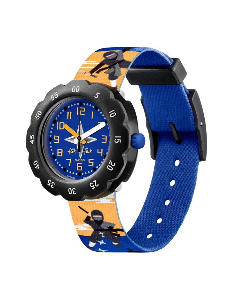 Orologio Flik Flak - Ninjamazing - 35mm Blu e Nero - Ninja - ZFPSP062