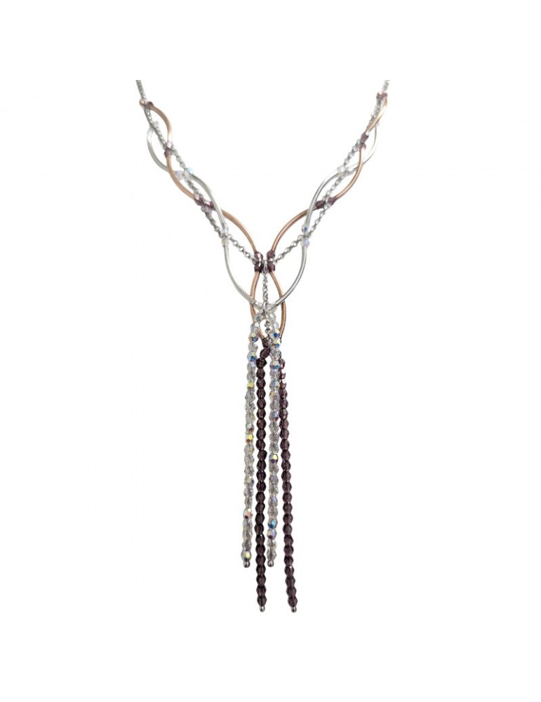 Collana Boccadamo-Argento 925% Rosato-Swarovski Bianchi-Viola-GR218RS