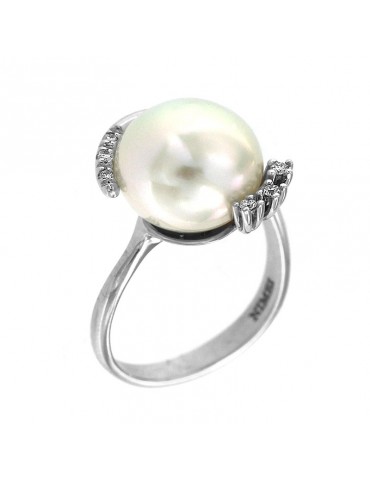 Anello Nimei - Oro Bianco -Perla Australia Semibarocco-Diamanti-PLI830