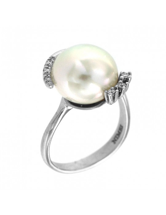 Anello Nimei - Oro Bianco -Perla Australia Semibarocco-Diamanti-PLI830