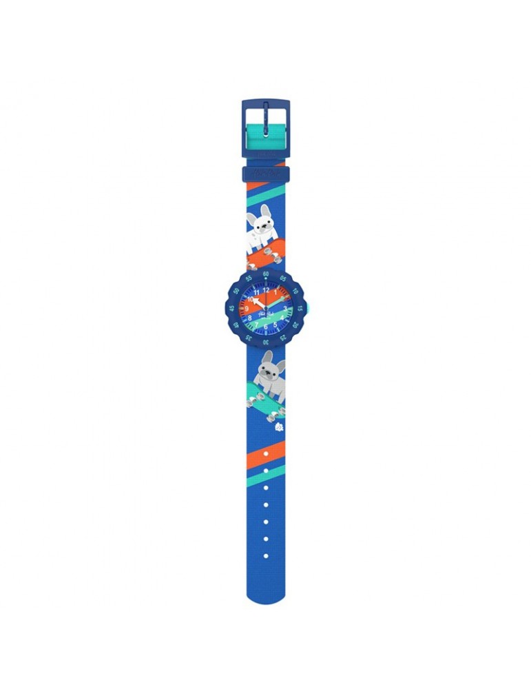 Flik Flak Watch - Skating Frenchie - 35mm - Blue - Puppy-ZFPSP075