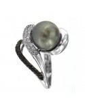 Nimei Women's Ring with Tahiti Pearl and Black and White Diamonds - 0