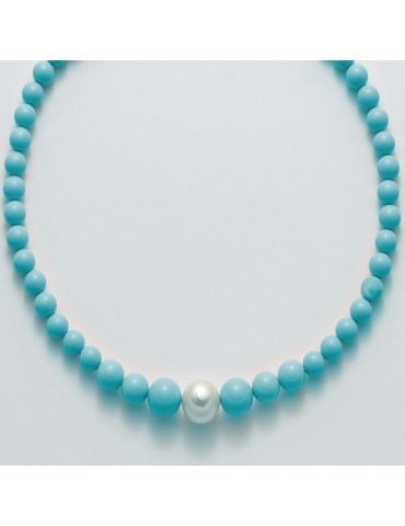 Miluna Necklace - Earth and Sea with Turquoise Cluster and Pearl 11-15 mm - 0