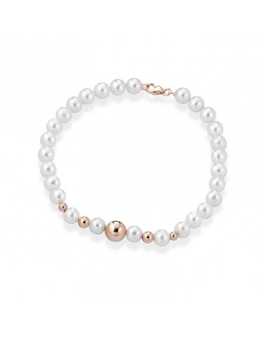 Lelune Bracelet - Young with 5.5-6 mm Cultured Pearls and 18K Rose Gold Spheres - 0