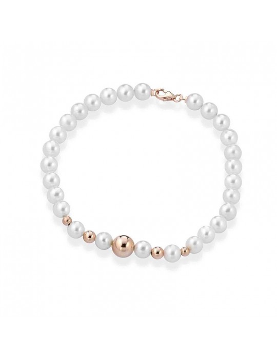 Bracciale Lelune - Young con Perle Coltivate 5.5-6 mm e Sfere in Oro Rosa 18 Carati - LLBR2944