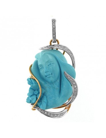 Silvia Kelly Turquoise Pendant with Diamonds - 0