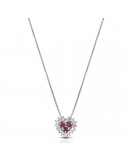 Collana Lelune Diamonds - Pendente Cuore in Oro Bianco 18 carati con Diamanti Bianchi e Rubini 0,07 ct - LDPLRB007007