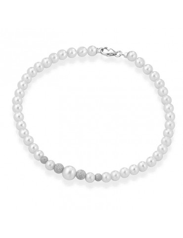 Bracciale Lelune - Young con Perle Coltivate 4.5-5 mm e Sfere in Oro Bianco 18 Carati Puntinato - LLBR2921