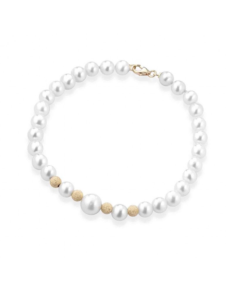 Lelune Bracelet - Young with 5.5-6 mm Cultured Pearls and 18K Yellow Gold Dotted Spheres - 0