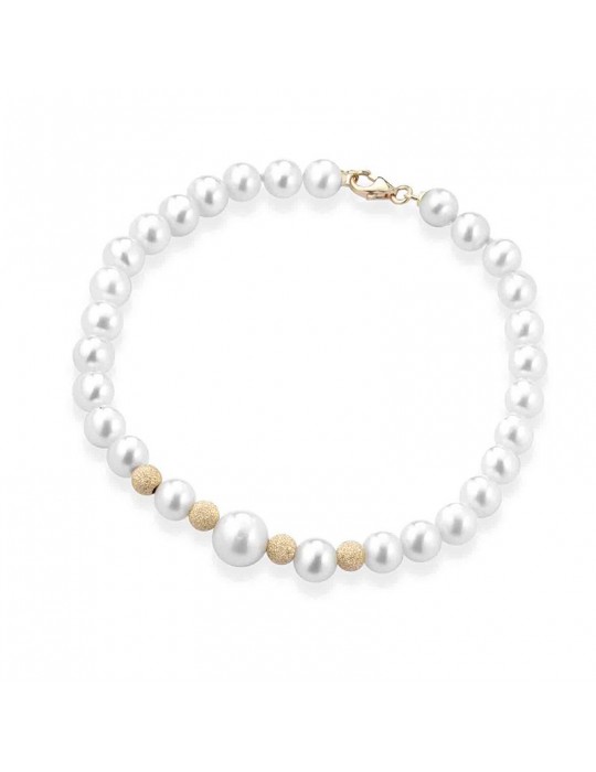 Lelune Bracelet - Young with 5.5-6 mm Cultured Pearls and 18K Yellow Gold Dotted Spheres - 0