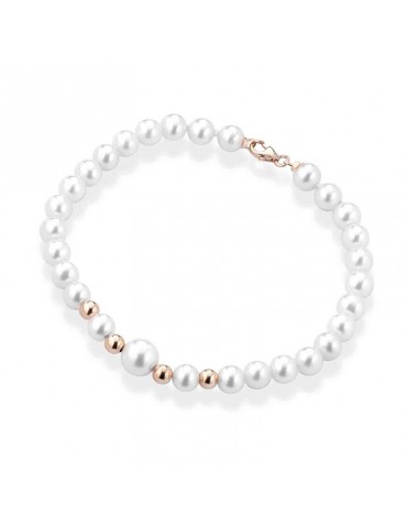 Bracciale Lelune - Young con Perle Coltivate 5.5-6 mm e Sfere in Oro Rosa 18 Carati - LLBR2934