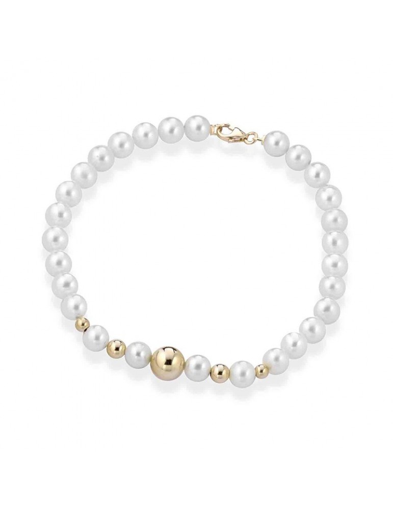 Lelune Bracelet - Young with 5.5-6 mm Cultured Pearls and 18K Yellow Gold Spheres - 0