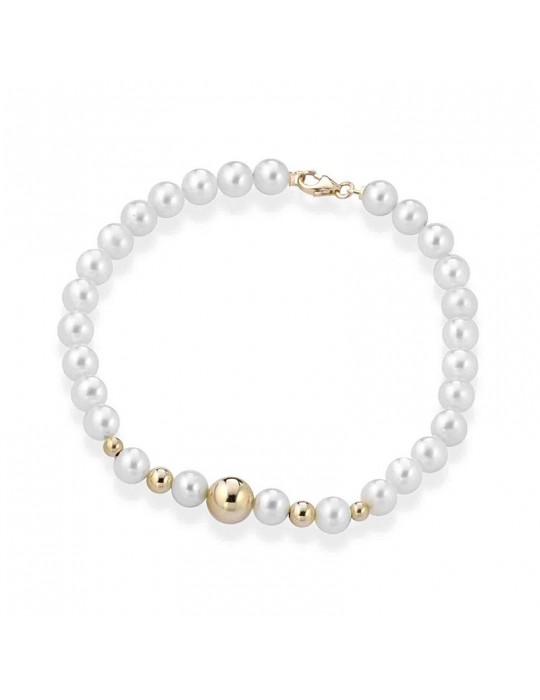 Lelune Bracelet - Young with 5.5-6 mm Cultured Pearls and 18K Yellow Gold Spheres - 0