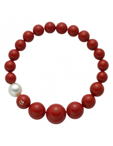 Bracciale Miluna - Pasta di Corallo Rosso - Perla Freshwater - PBR1802