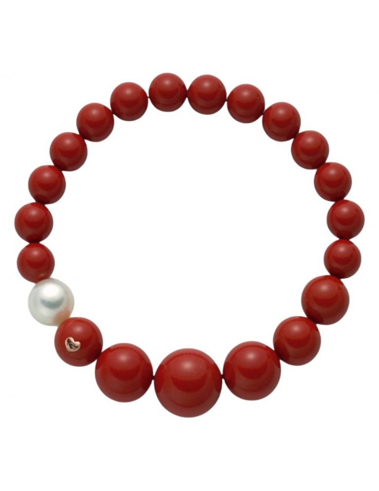 Bracciale Miluna - Pasta di Corallo Rosso - Perla Freshwater - PBR1802