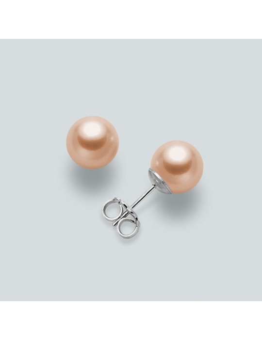 Orecchini Miluna - Perle Gemelle - Oro Bianco - Colore Pesca -PPN555BPMV