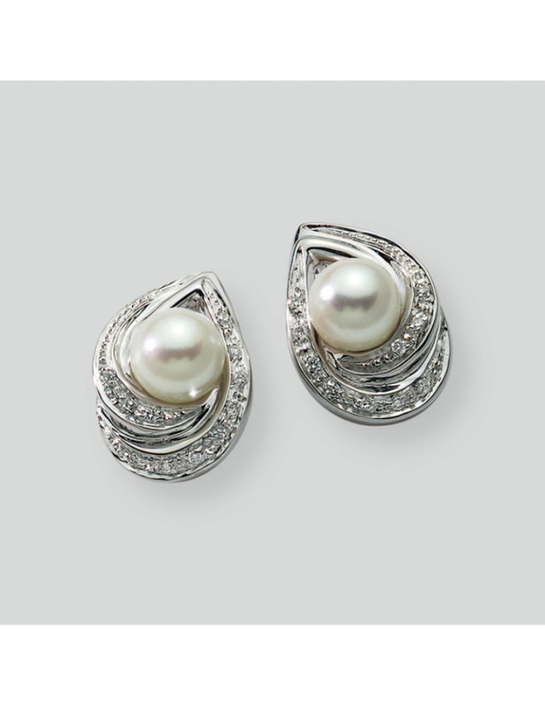 Nimei Earrings 18K White Gold with Akoya Pearls and