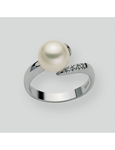 Nimei Ring - 18K White Gold with 9-9.5mm Pearl and Natural Diamonds - 0