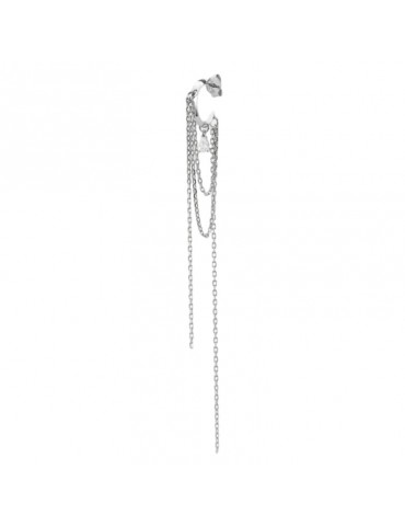 Rue Des Mille Mono-Earring-Rhodium-Double Hoop and Fringes-ORZ026M2RH 2