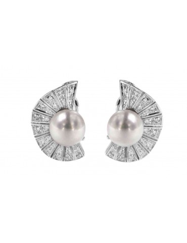 Nimei Earrings - 18K White Gold with 7-7.5mm Akoya Pearls and Natural Diamonds - 0 2