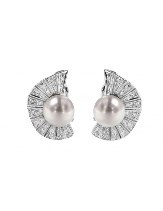 Orecchini Nimei - in Oro Bianco 18 Carati con Perle Akoya 7-7,5mm e Diamanti Naturali - PER403