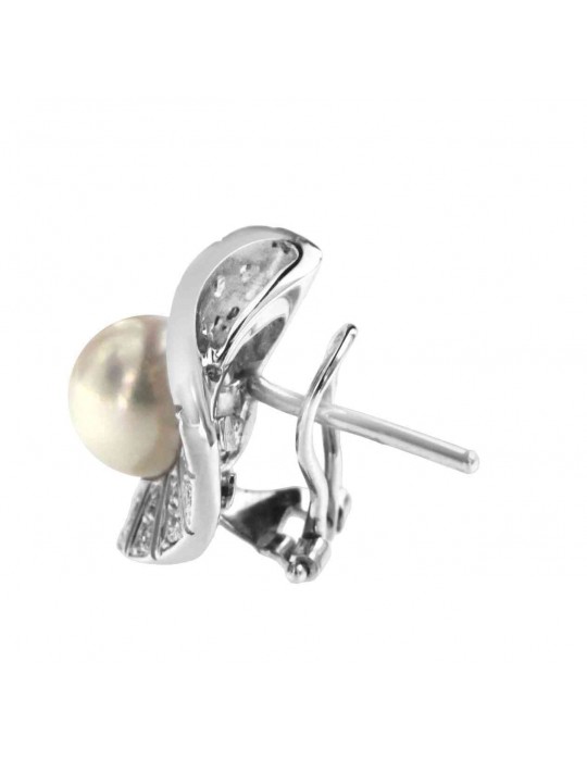 Orecchini Nimei - in Oro Bianco 18 Carati con Perle Akoya 7-7,5mm e Diamanti Naturali - PER403