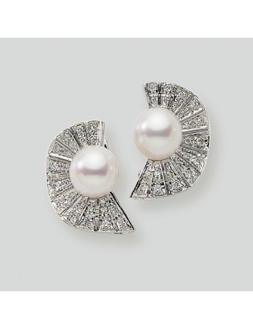 Orecchini Nimei - in Oro Bianco 18 Carati con Perle Akoya 7-7,5mm e Diamanti Naturali - PER403