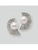 Nimei Earrings - 18K White Gold with 7-7.5mm Akoya Pearls and Natural Diamonds - 0