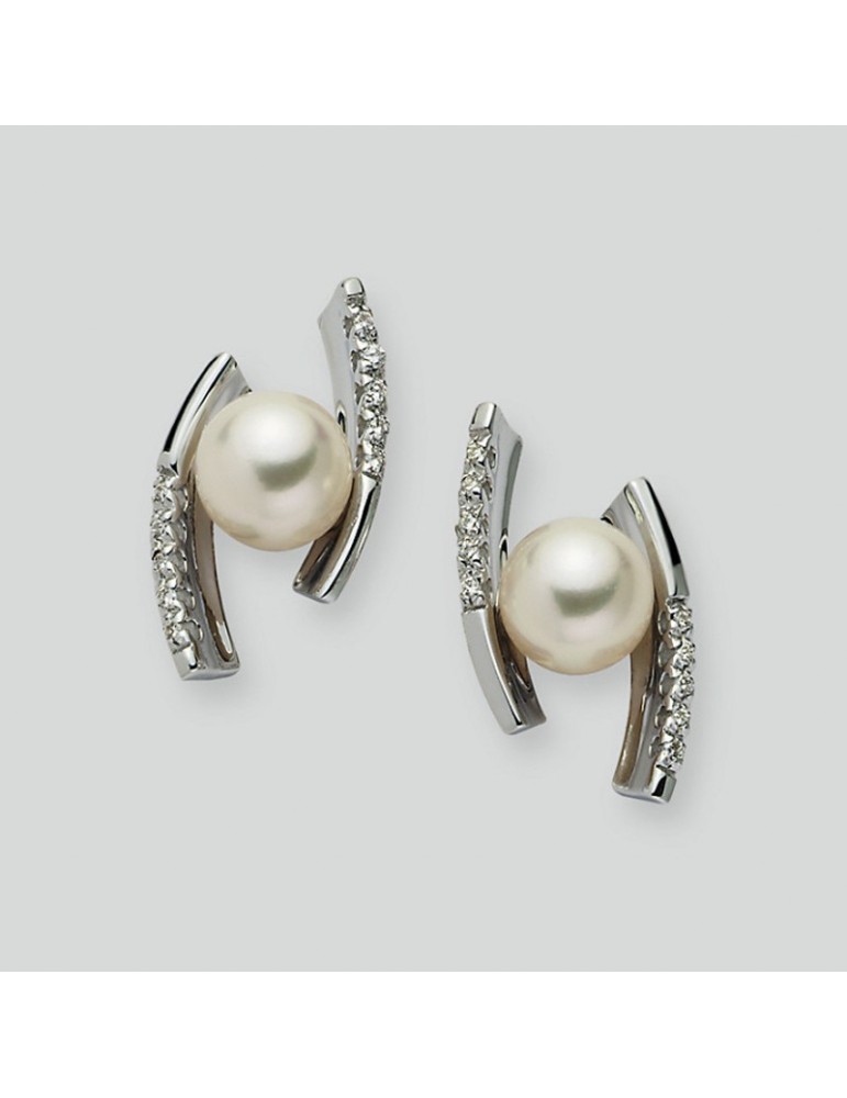 Nimei Earrings - 18K White Gold with 7-7.5mm Pearls and Natural Diamonds - 0
