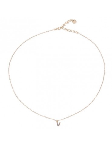 Rue des Mille Necklace-Golden-Letter V-White Zircons-GRZ011INIZAUV