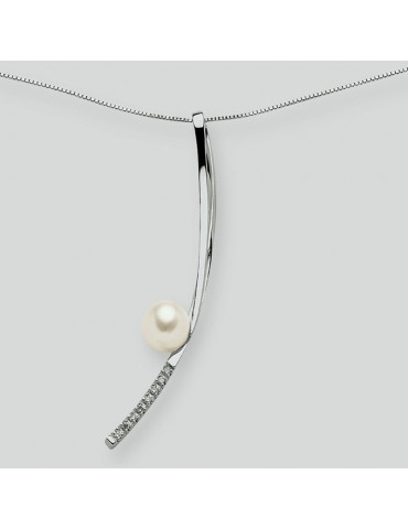 Nimei Necklace - 18K White Gold with 8.5-9mm Pearl and Natural Diamonds - 0