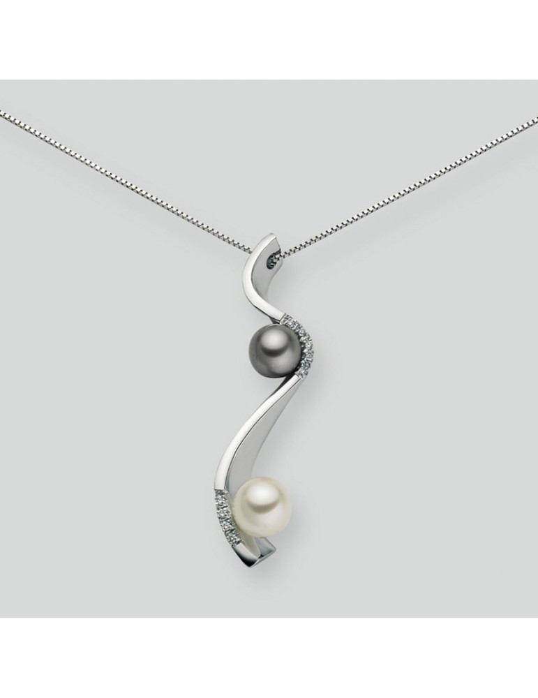 Nimei Necklace - 18K White Gold with White Pearl and Grey Pearl and Natural Diamonds - 0