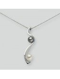 Nimei Necklace - 18K White Gold with White Pearl and Grey Pearl and Natural Diamonds - 0