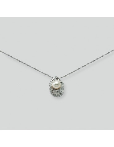 Nimei Necklace - 18K White Gold with 7.5-8mm Akoya Pearl and Natural Diamonds - 0