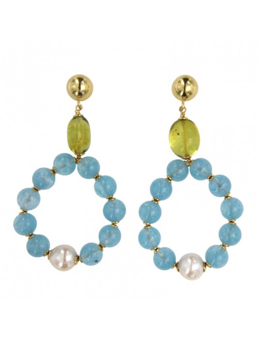 Orecchini Giadan - Argento 925% Dorato - Acquamarina - Ambra -GIADAN55