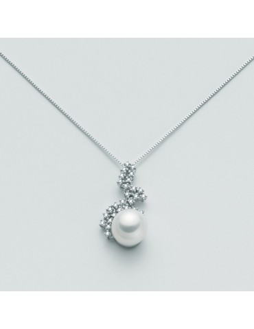 Nimei Necklace - 18K White Gold with 10-11mm Pearl and Natural Diamonds - 0