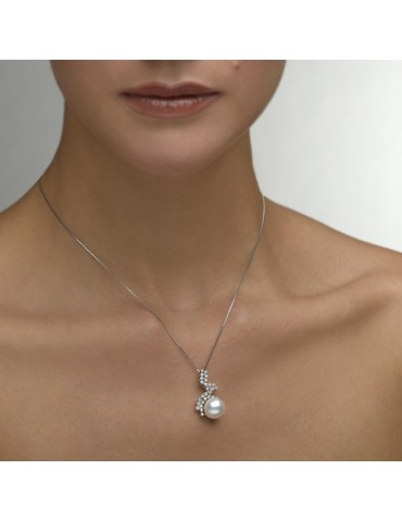 Nimei Necklace - 18K White Gold with 10-11mm Pearl and Natural Diamonds - 0 2