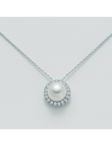 Nimei Necklace - 18K White Gold with 8.5-9mm Akoya Pearl and Natural Diamonds - 0