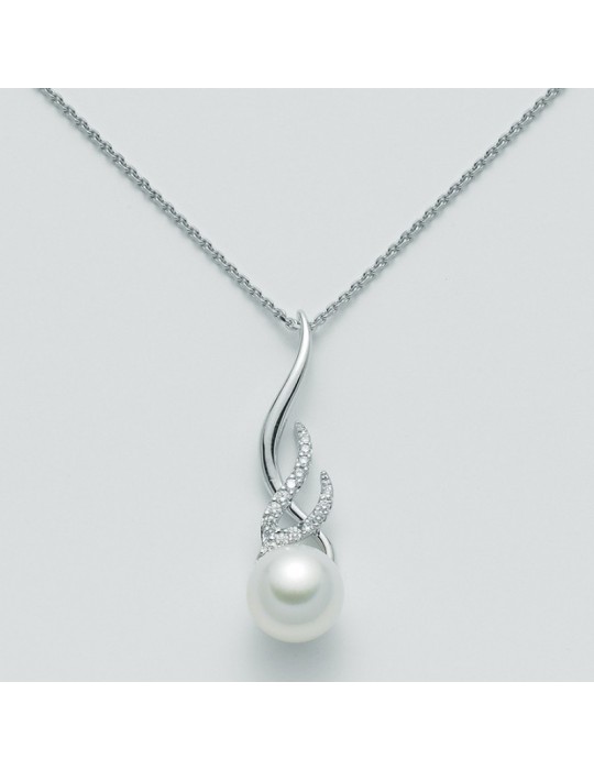Collana Nimei - Oro Bianco 18 Carati - Perla Australia 10-11mm - Diamanti Naturali - PCL2001