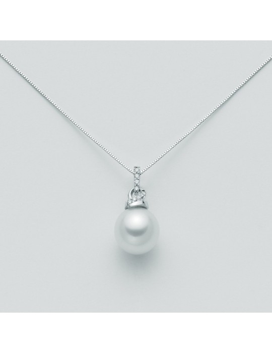 Nimei Necklace - in 18K White Gold with 11-12mm Maxima Australian Pearl and Natural Diamonds - 0
