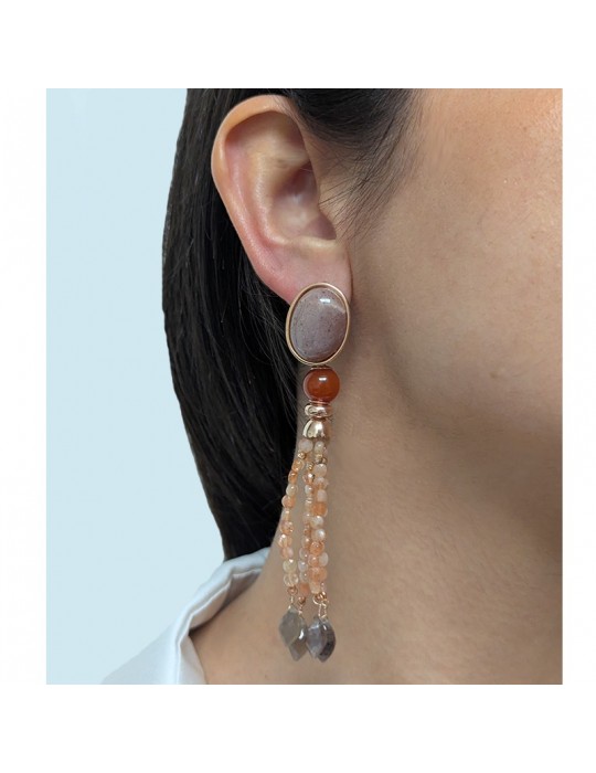 Giadan Earrings - Multistrand Pendants-Sunstones-Carnelian-GIADAN54